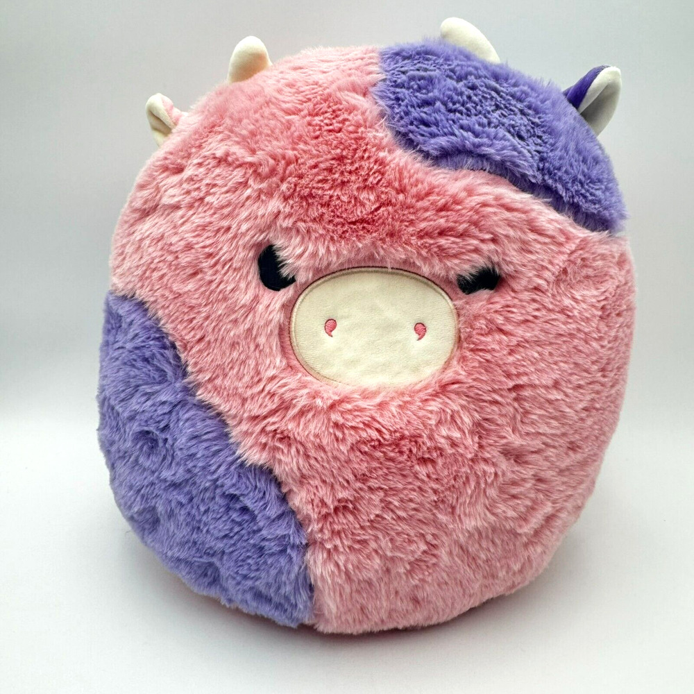 SQUISHMALLOWS | RARE Fuzzamallow Patty the Cow 12"‎ Plush Pink Purple TikTok EUC